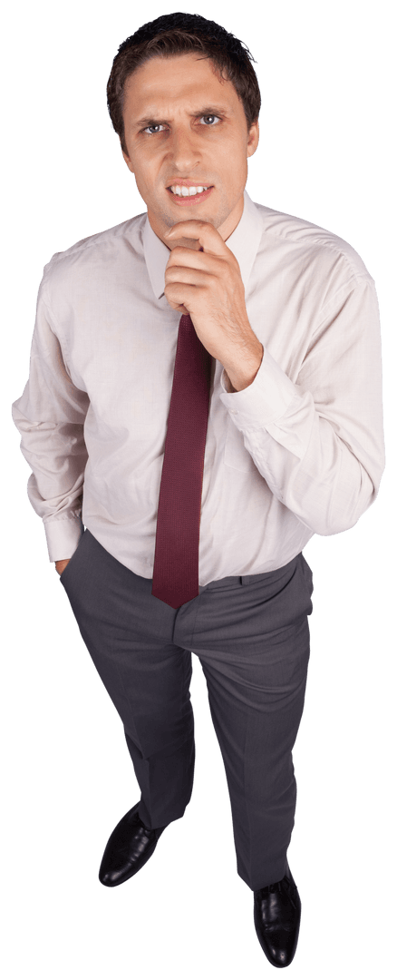 Transparent Businessman Thinking with Chin Rest in Top View