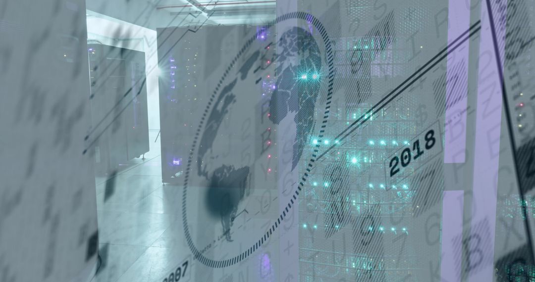 Abstract Technology Background with Digital Globes in Data Center