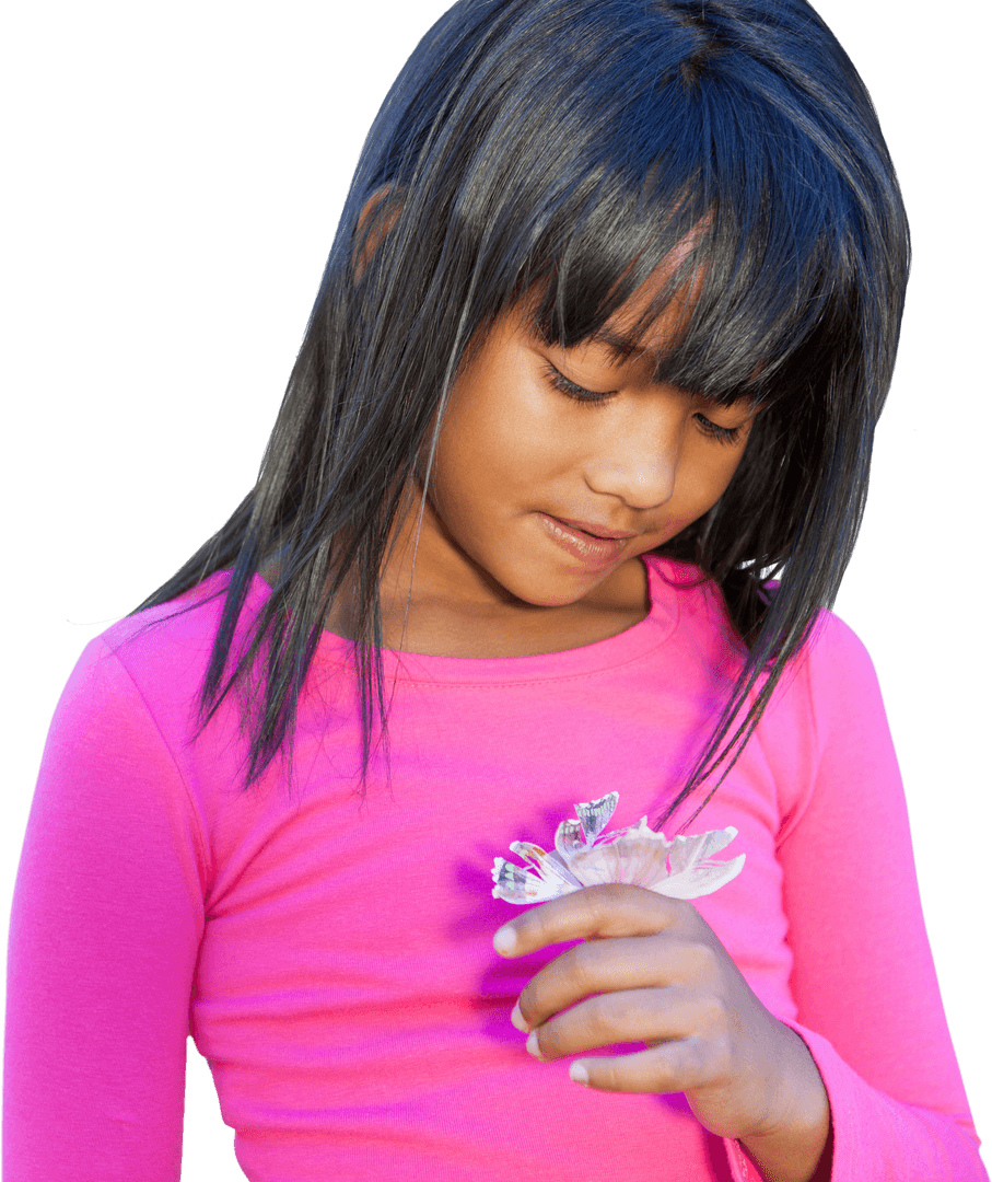 Young Girl with Flower Considering Beauty in Transparent Harmony