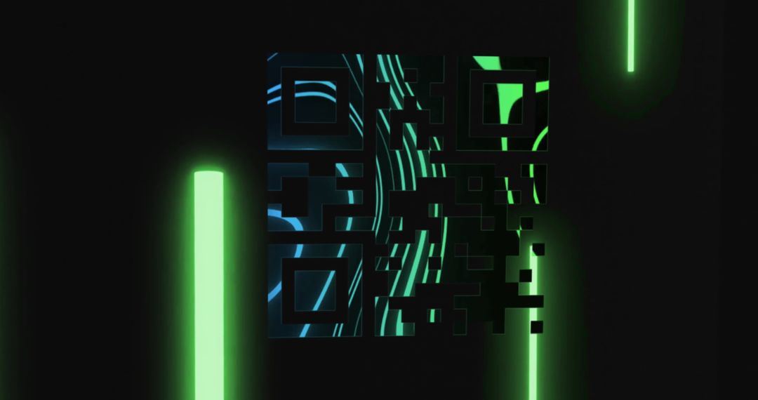 Futuristic QR Code with Neon Green Light in Abstract Digital Space