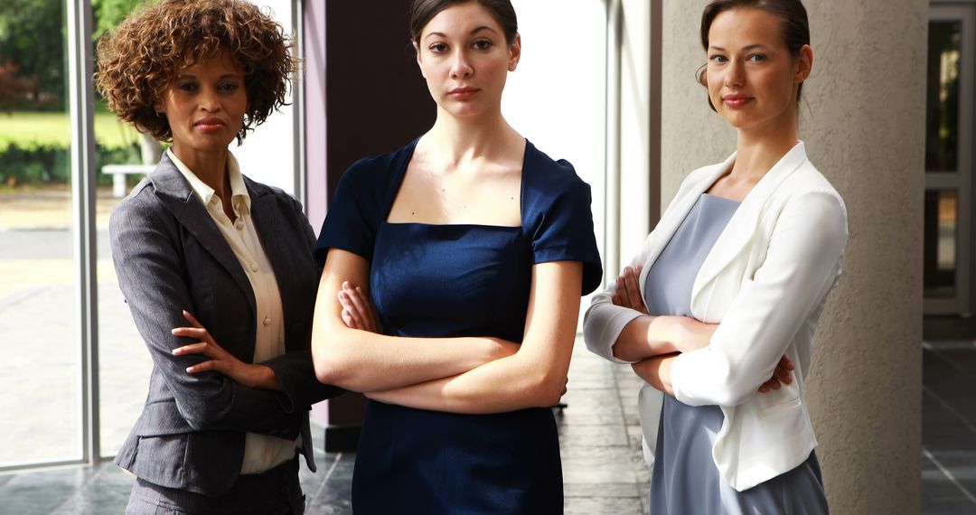 Confident Businesswomen Standing with Arms Crossed in Office Lobby - Free Images, Stock Photos and Pictures on Pikwizard.com