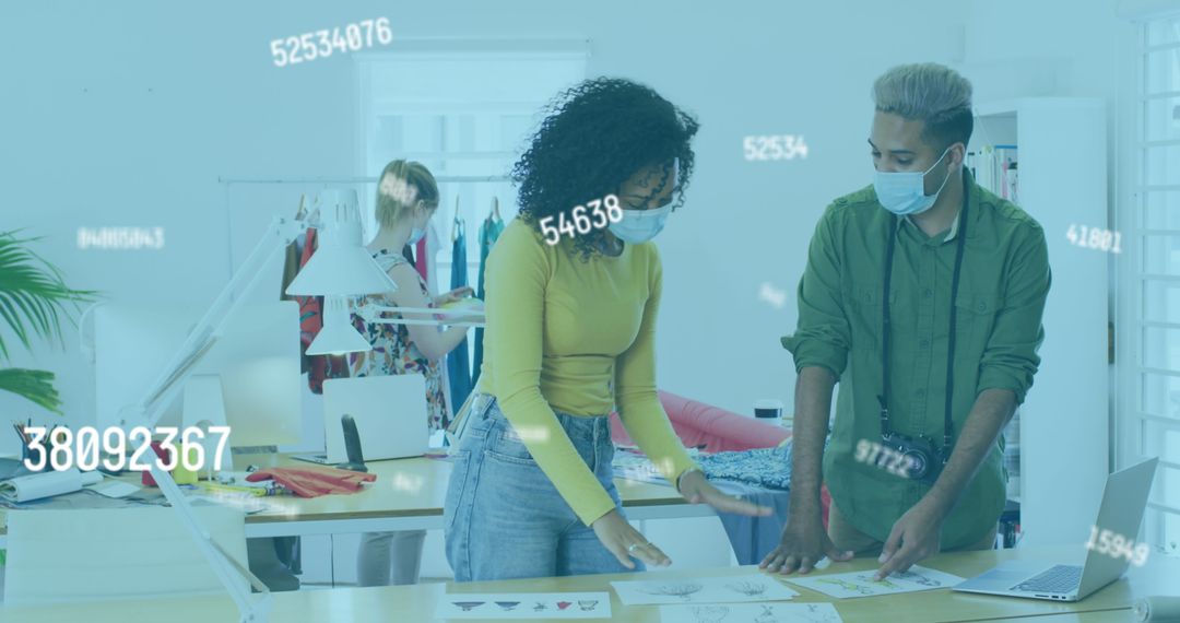 Colleagues Brainstorming with Floating Numbers Amid COVID Measures