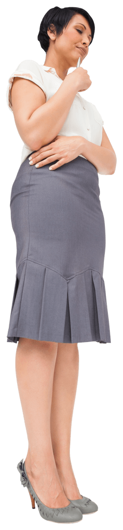 Transparent Image of Hispanic Businesswoman Thinking Pose with Pen