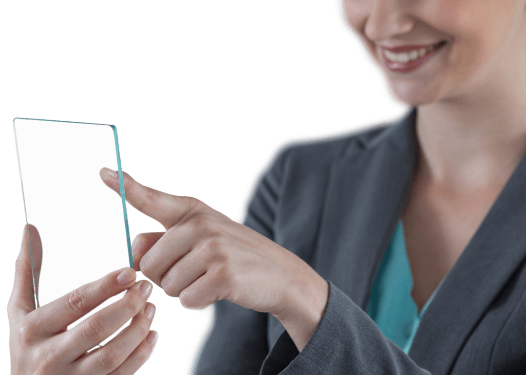 Businesswoman Using Transparent Smartphone Mockup Concept