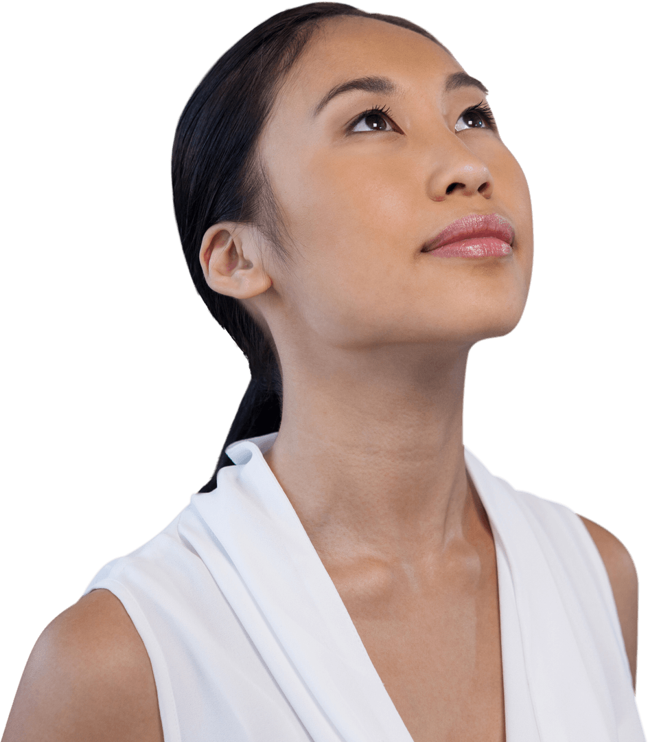 Thoughtful Businesswoman Looking Up on Transparent Background