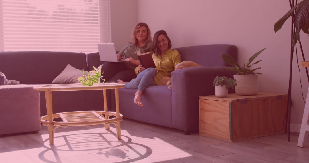 Casual Two Activists Sharing Relaxed Moment on Couch