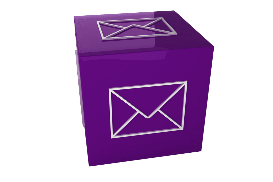 Purple Mail Icon Cube on Transparent Background