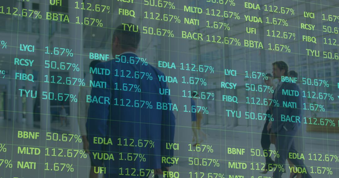 Stock Market Data Projection Over Business People in Office - Free Images, Stock Photos and Pictures on Pikwizard.com