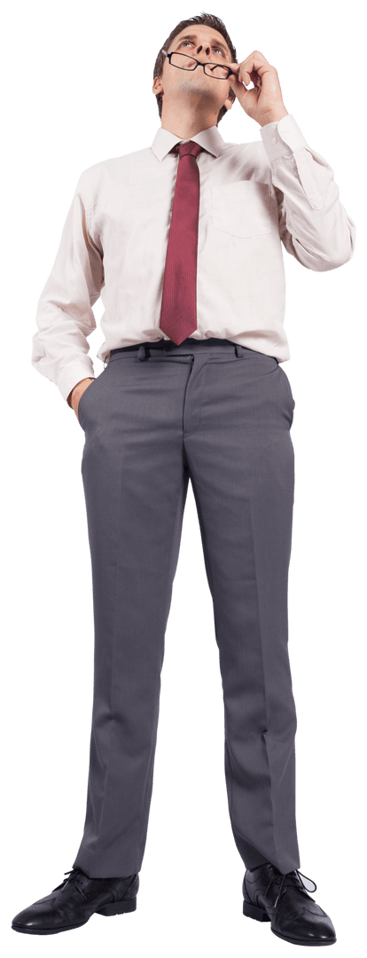 Thinking Businessman Pondering with Glasses Tong