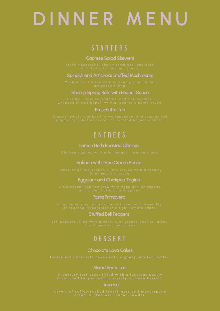 Elegant Dinner Menu Design with Minimalist Layout - Download Free Stock Templates Pikwizard.com