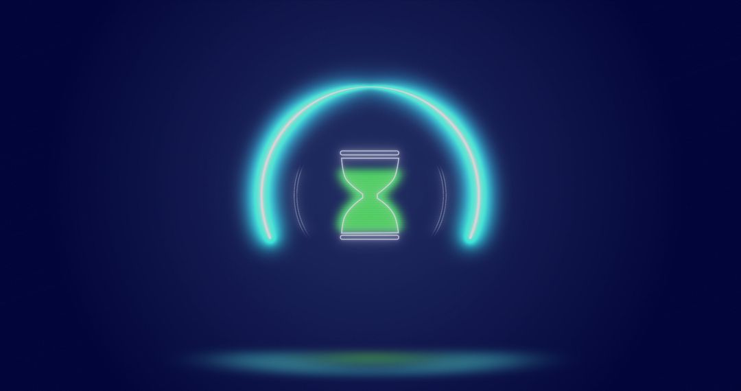 Glowing Hourglass and Loading Circle on Navy Background