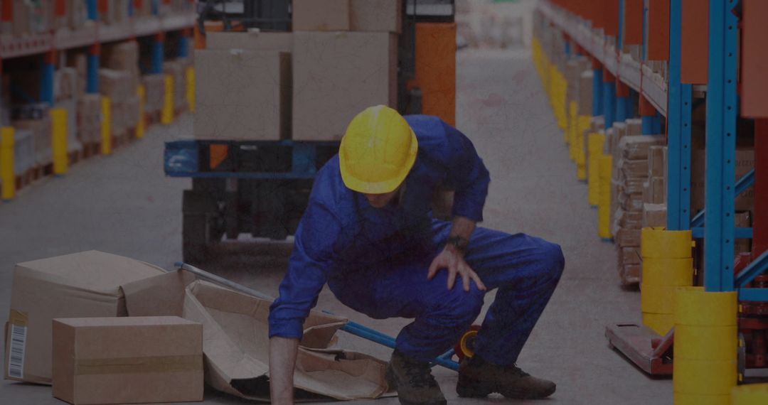 Warehouse Worker Safety Incident with Fallen Boxes
