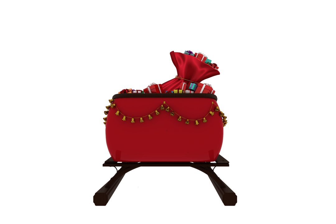 Santa Claus Sleigh with Gifts on Transparent Background