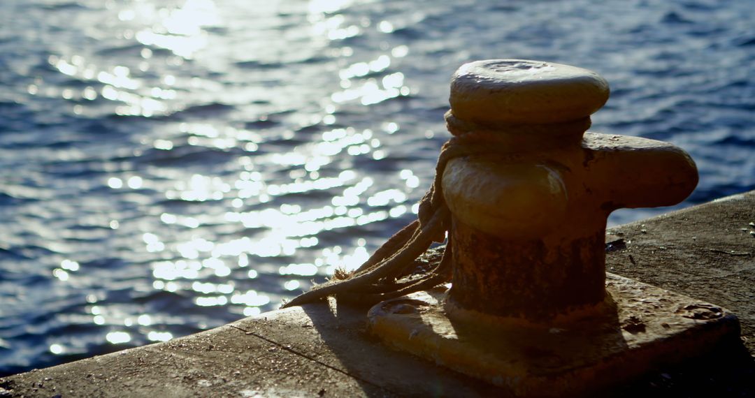 Rustic Dock Bollard Basking in Sunlight at Waterfront - Free Images, Stock Photos and Pictures on Pikwizard.com