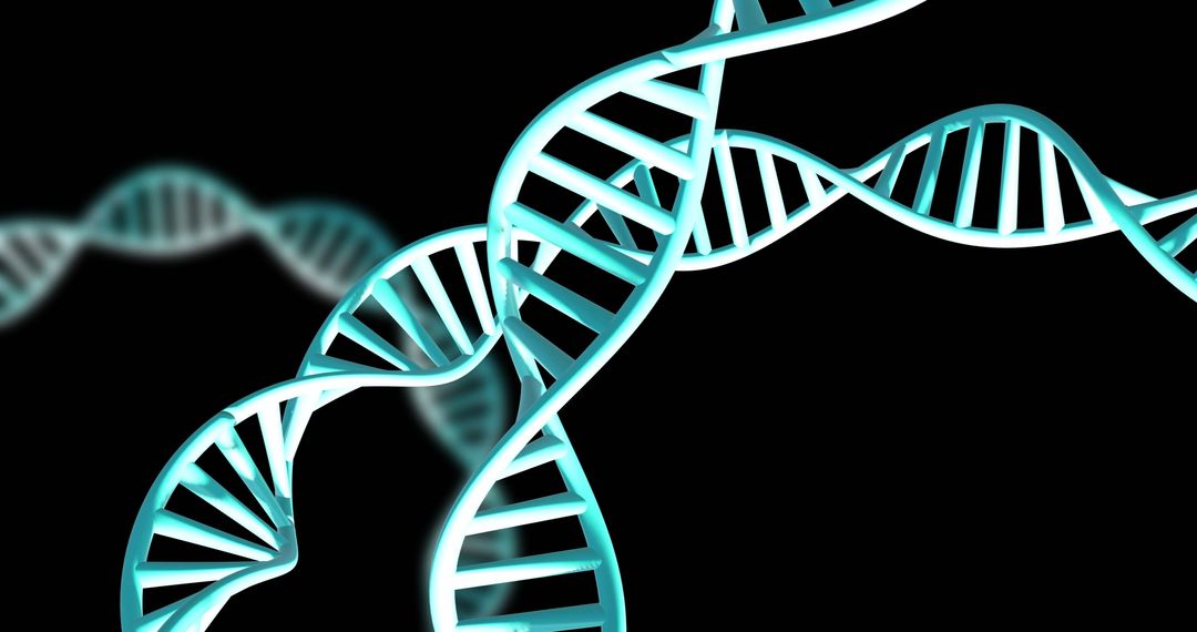 Glowing DNA Strands Rotating on Black Background