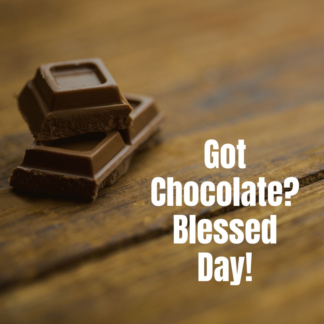 Pieces of Chocolate on Rustic Wooden Surface with Inspiring Quote