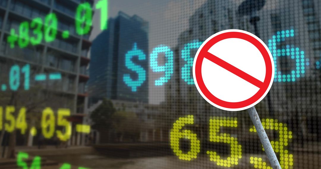 Disrupted Financial Data Display with No Entry Sign