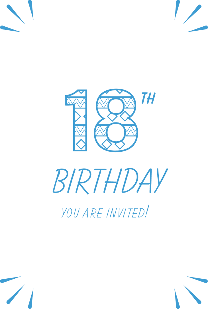 Blue 18th Birthday Invitation with Pattern on Transparent Background