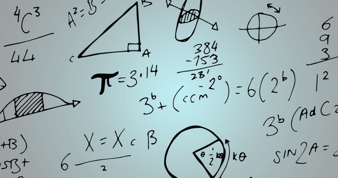 Mathematical Equations and Geometric Shapes on Grey Background