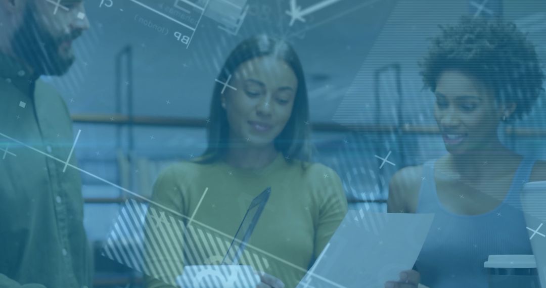 Team Meeting with Overlay of Financial Data Projections in Office