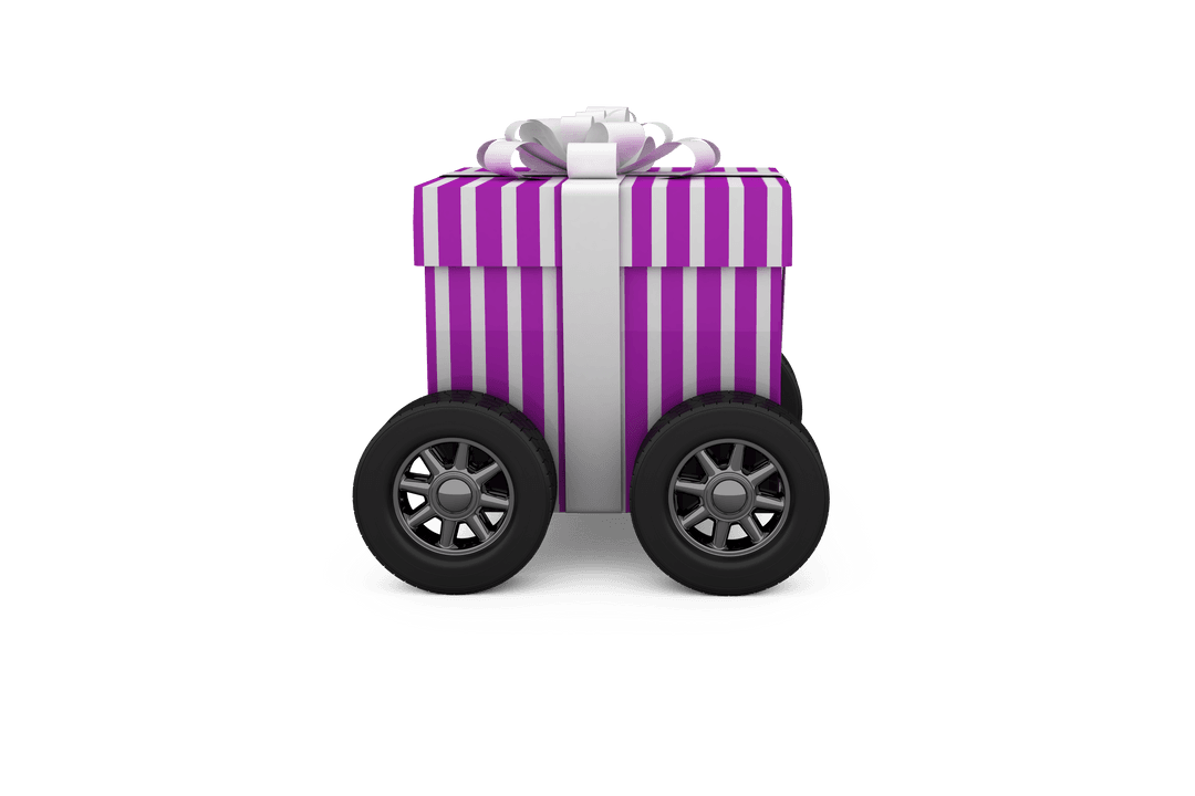 Transparent Striped Gift Box with Wheels Combining Fun and Mobility