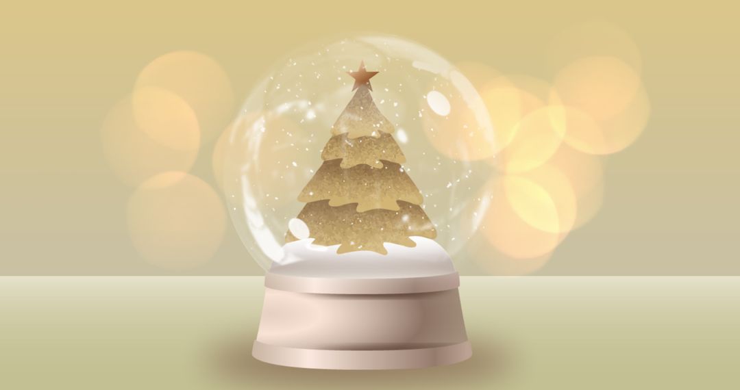 Christmas Snow Globe with Tree and Shooting Star on Yellow Background