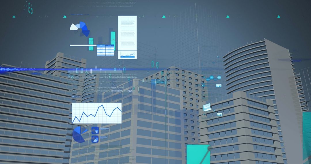 Futuristic Cityscape with Floating Data Panels, Digital Innovation