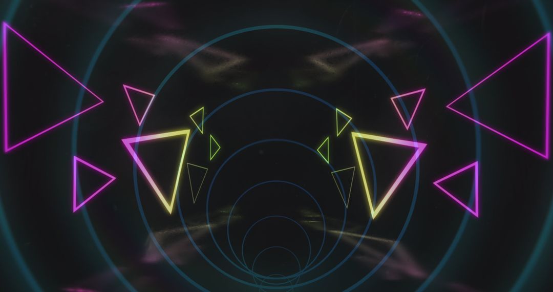 Neon Geometric Tunnel with Colorful Triangles and Circles