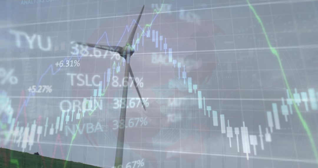 Renewable Energy Concept Merged with Stock Market Data Visualization