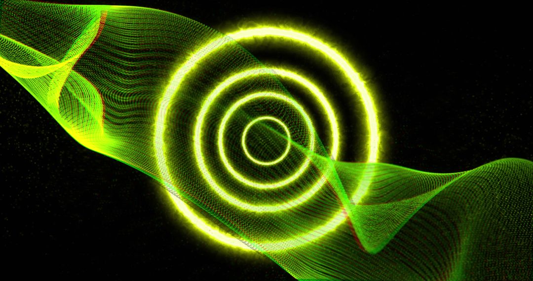 Dynamic Neon Waves and Circles on Black Background