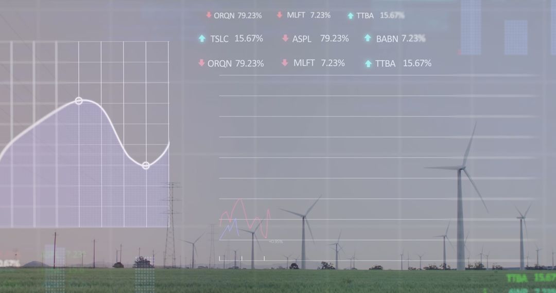 Stock Market Data Overlay with Wind Turbines Renewable Energy Concept - Free Images, Stock Photos and Pictures on Pikwizard.com