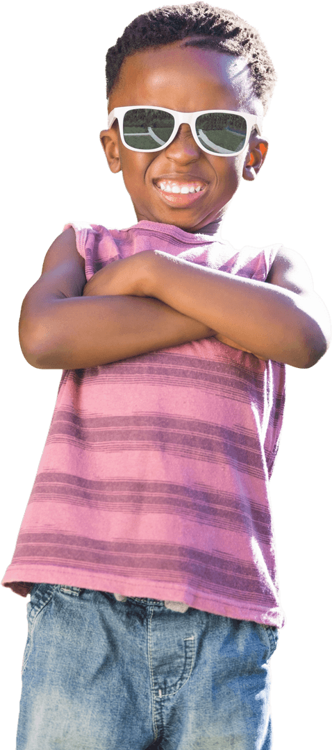 Confident Boy with Sunglasses on Transparent Background