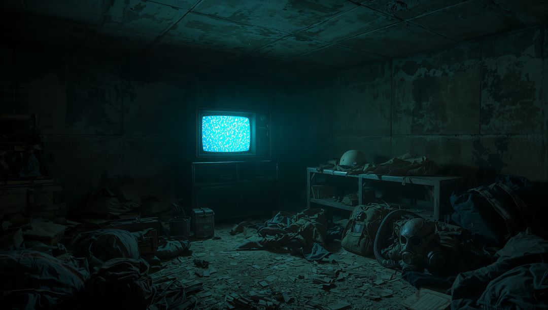 CRT Television Flickering in Eerie Abandoned Bunker