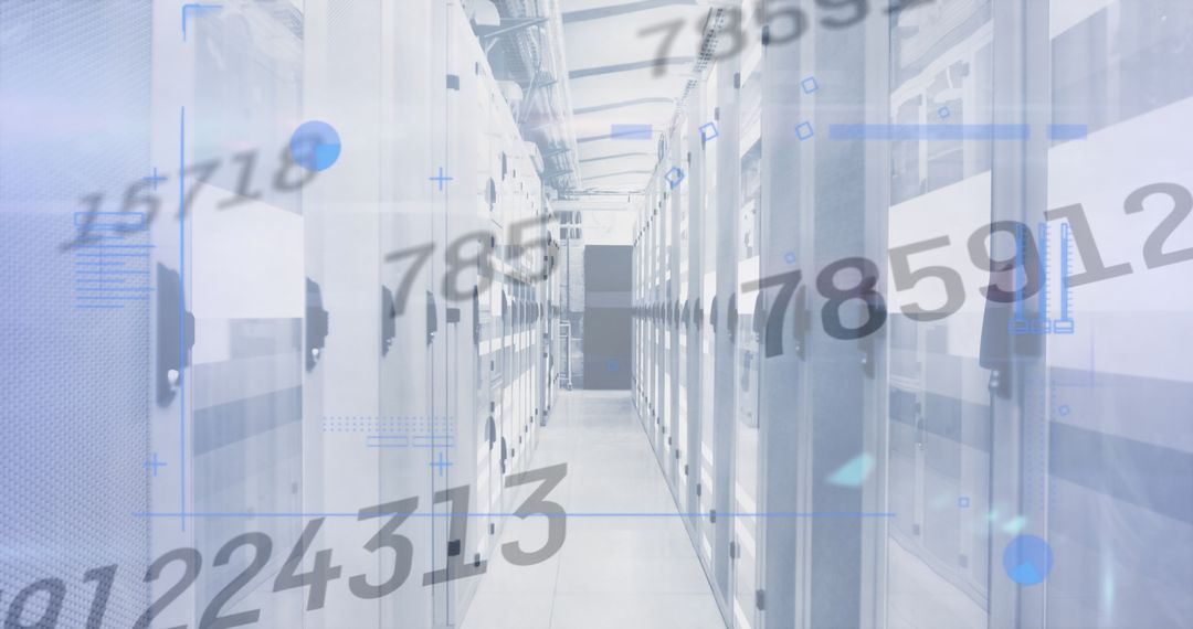 Futuristic Data Center and Changing Digital Numbers