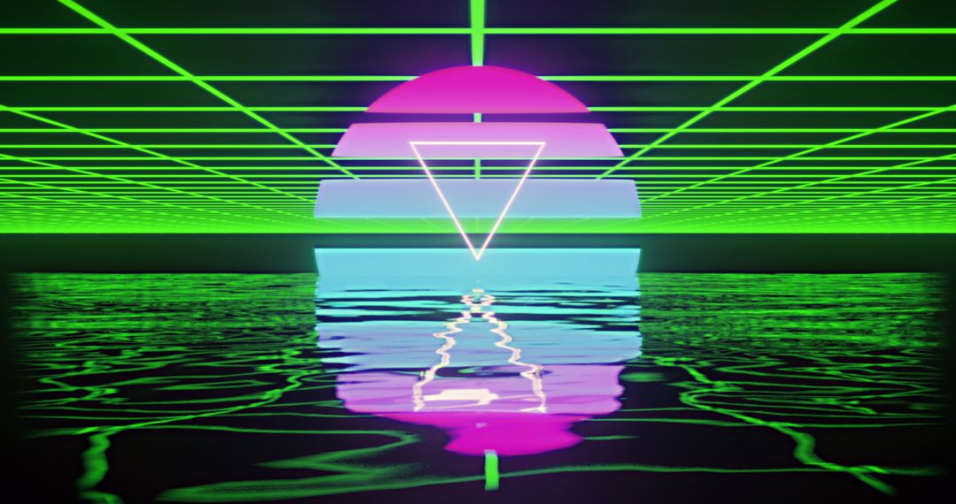 Futuristic Neon Triangle Grid Reflection