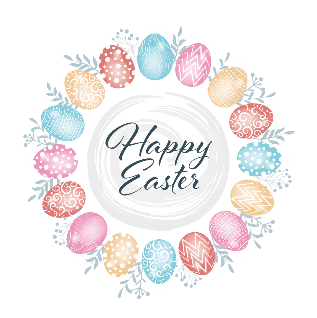 Colorful Easter Egg Wreath on Transparent Background