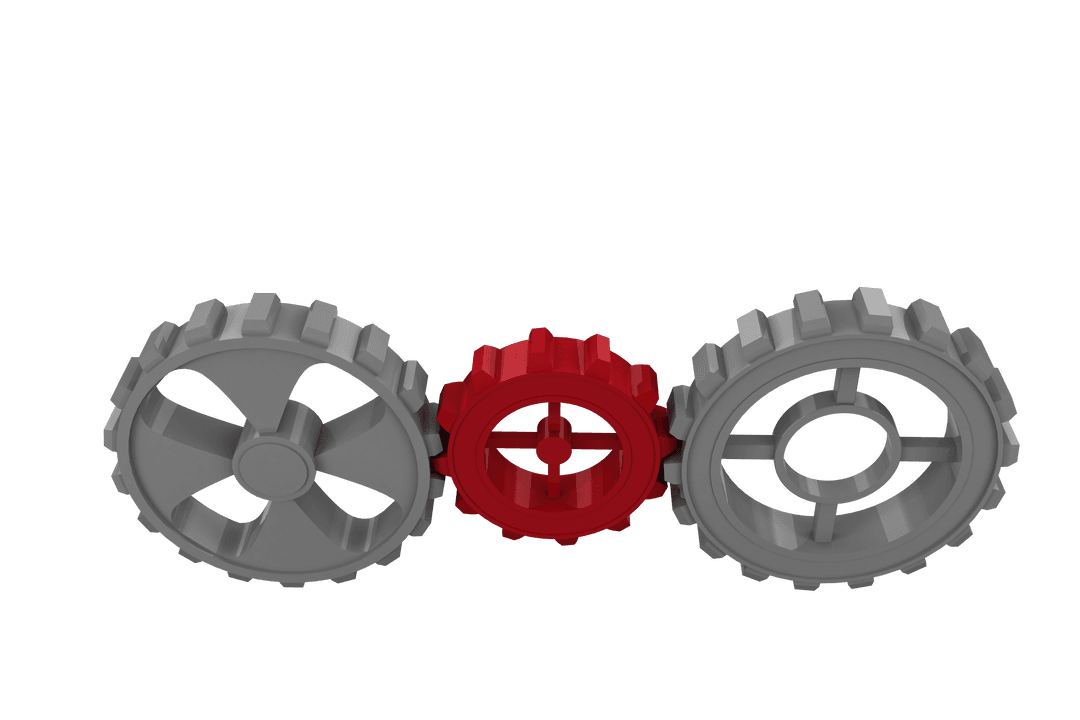 Three Connected Gears on Transparent Background Vector Illustration