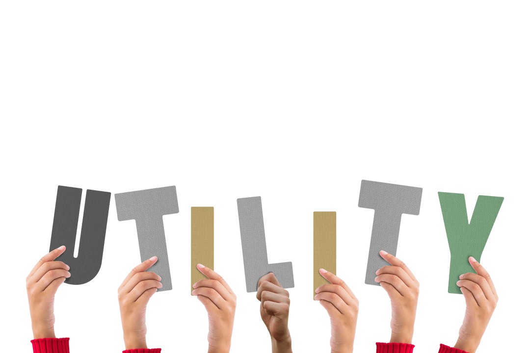 Hands Holding Utility Letters Transparent Background Concept