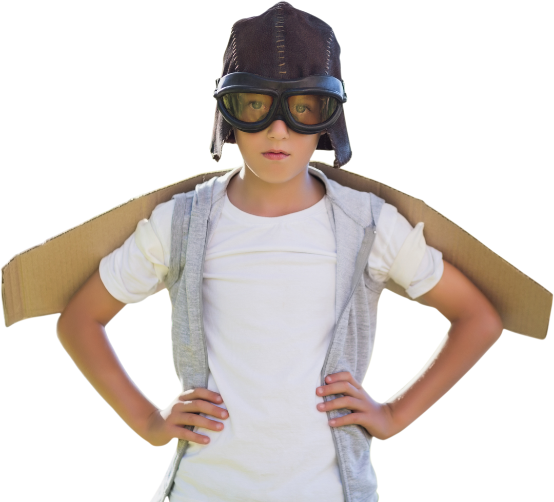 Transparent boy with goggles pretending to be pilot hand on hips confident - Download Free Stock Images Pikwizard.com