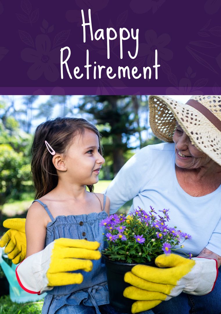 Happy Retirement Gardening with Grandchild - Download Free Stock Templates Pikwizard.com