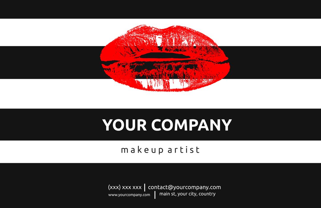 Bold Red Lipstick Logo on Striped Background for Makeup Artists