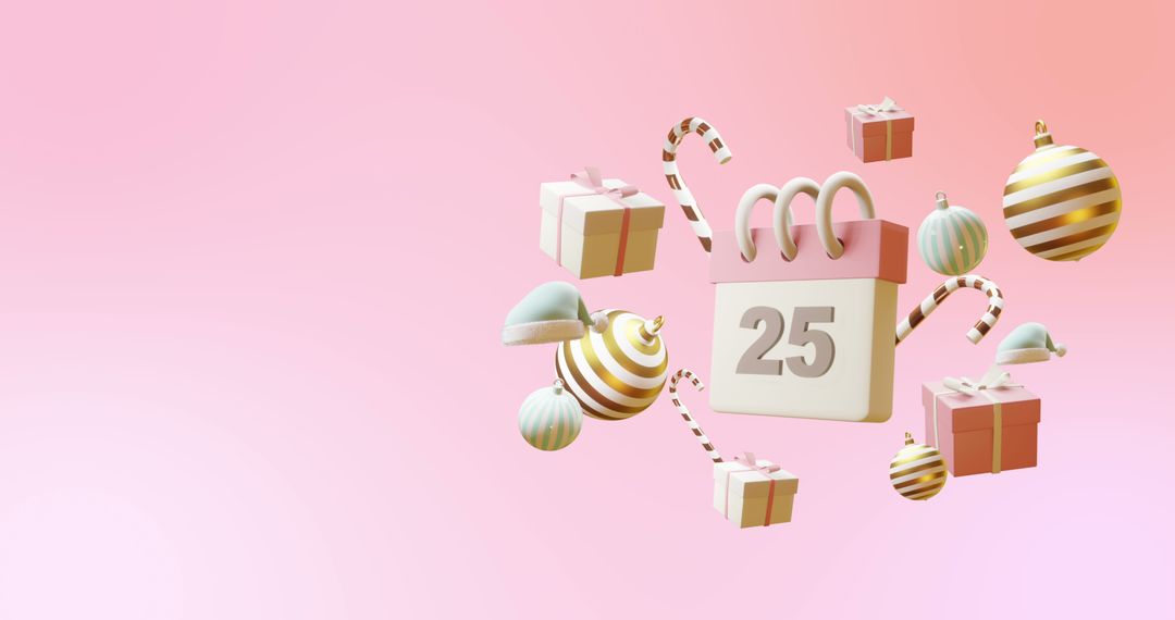 Christmas Calendar with Ornaments on Pink Background