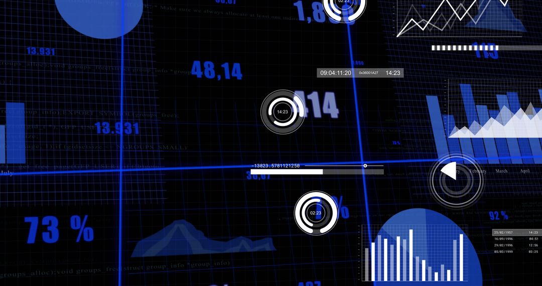 Futuristic Digital Data Visualizations and Statistics Interface