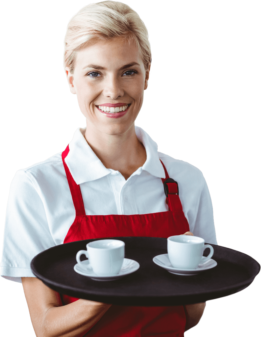 Transparent Waitress Serving Fresh Coffee with a Smile