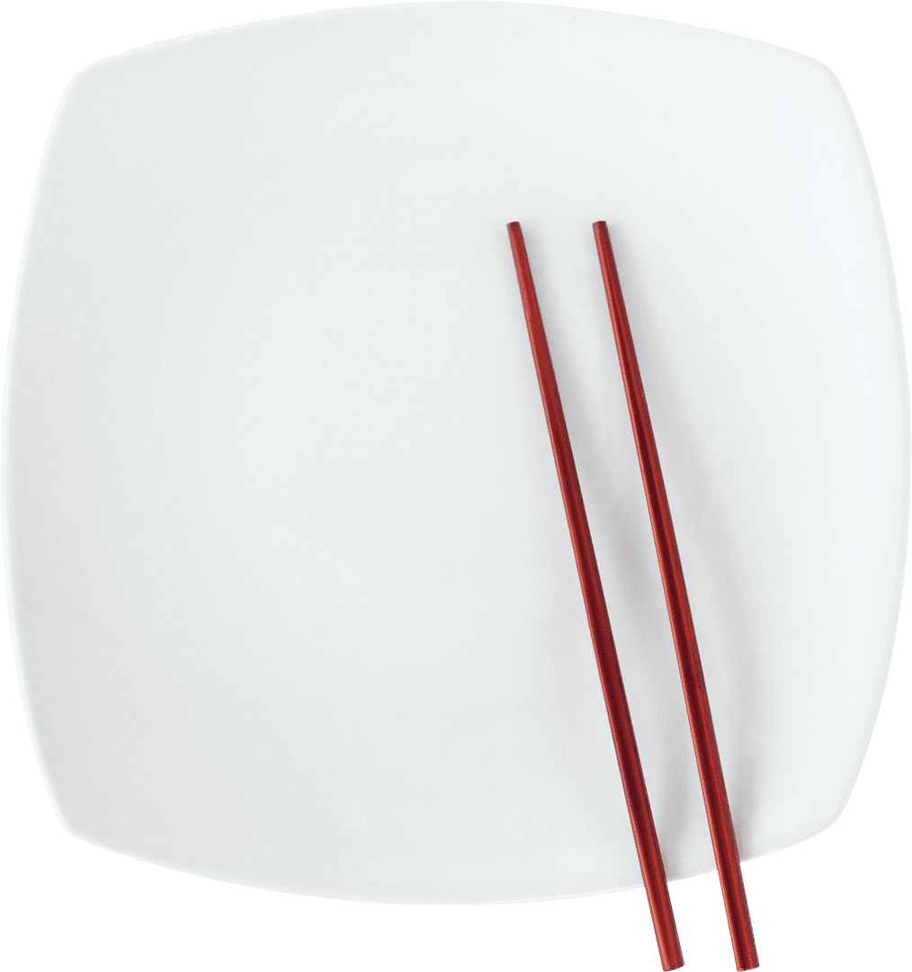 Minimalist Design with Red Chopsticks on Transparent White Plate