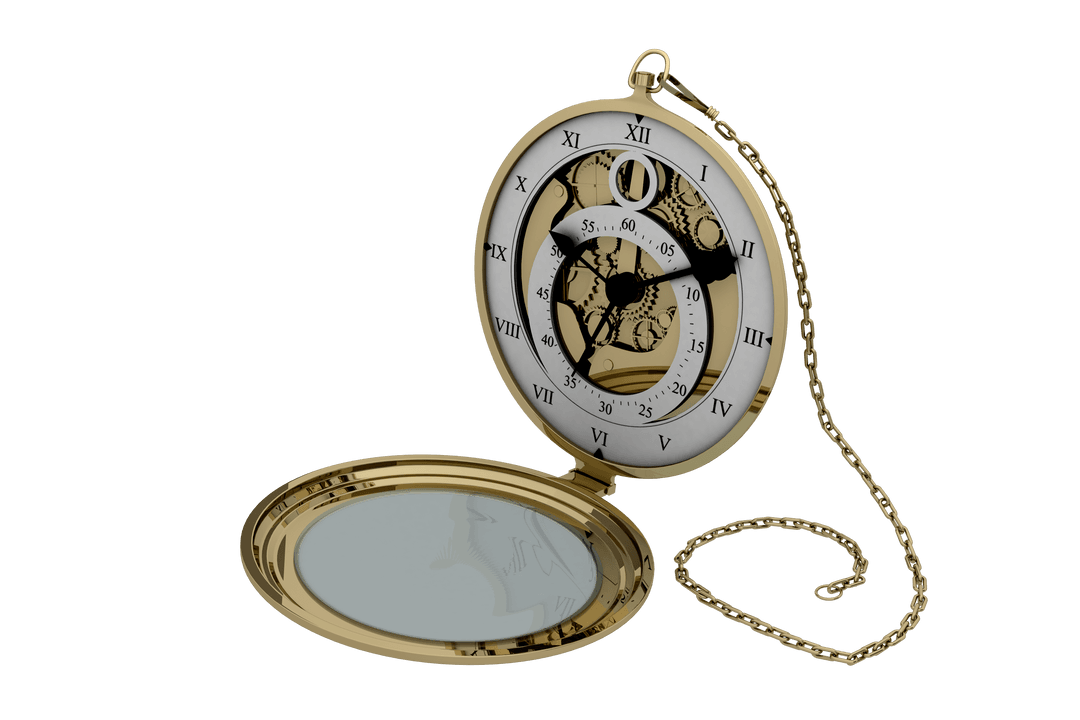 Transparent Retro Pocket Watch with Chain and Roman Numerals