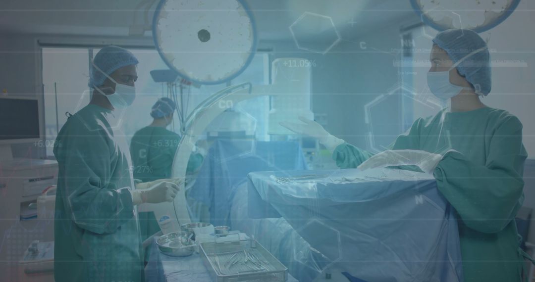 Diverse Surgeons Collaborating in High-Tech Operating Room
