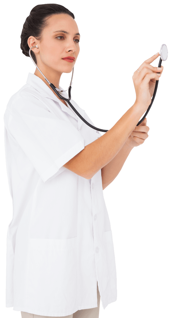 Confident Nurse Using Transparent Stethoscope Listening to Patient