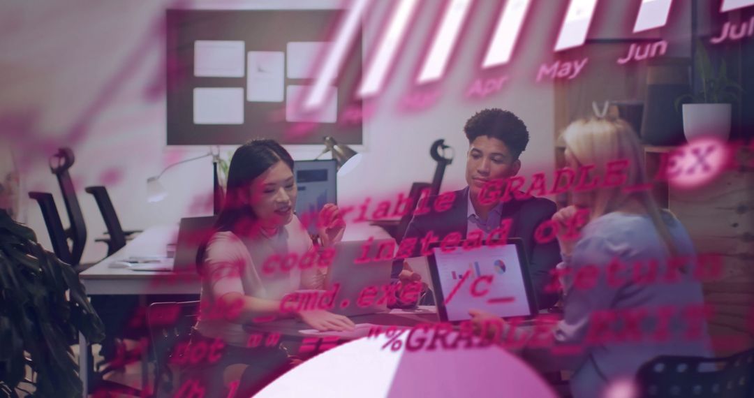 Innovative Team Collaborating on Data Visualization with Modern Technology