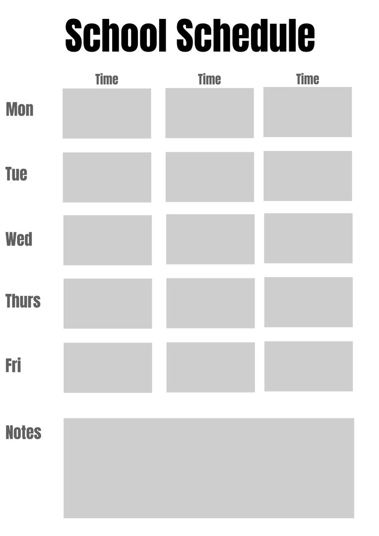 Blank Weekly School Schedule Template with Notes - Download Free Stock Templates Pikwizard.com